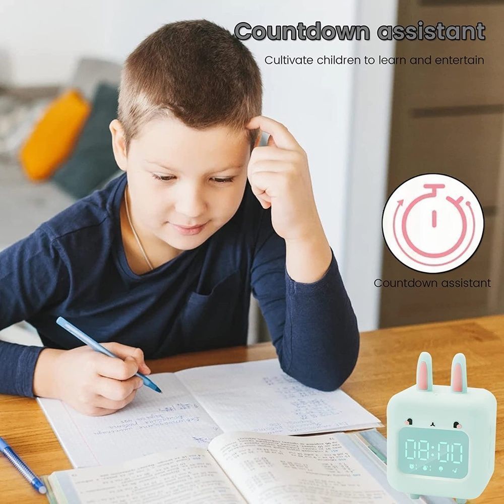 Pink Light Up Smart Rabbit Ears LED Music Alarm Clock,Multi-Functional For Kids - Picture 15 of 16